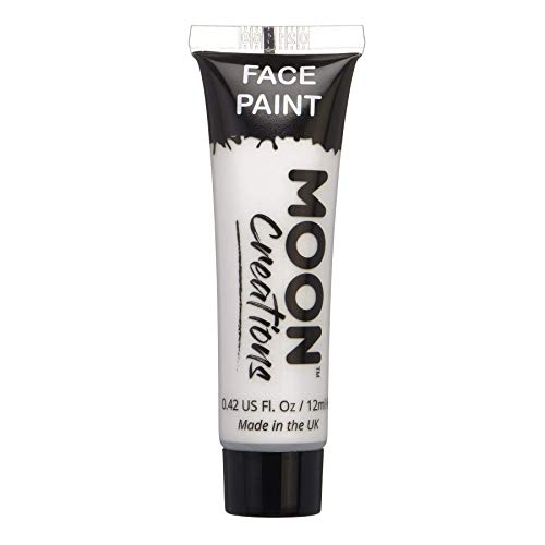 Moon Creations Face & Body Paint Tubes | White | 12ml | Ready to Use Face Paint | No Flake | Cruelty Free, Made in UK | Face Paint for Kids, Adul