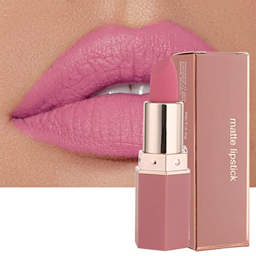Lipstick, Matte Lipsticks For Women Long Lasting Pink Red Lipstick, Waterproof Natural Nude Moisturizing Hydrating High Pigmented Smooth Velvet T