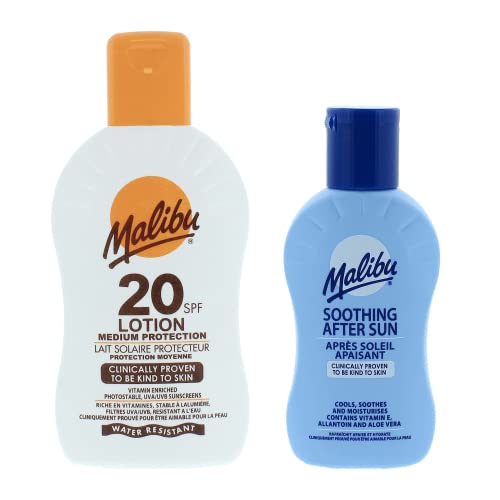 Malibu Sun SPF 20 Lotion 200ml and Malibu After Sun Soothing Moisturising Lotion 100ml - suncream bundle