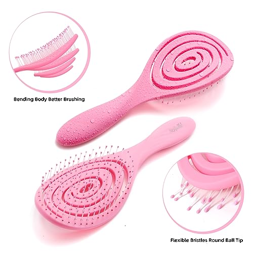 Hair Brush, 2 Pcs Detangling Brush 100% Bio-Friendly Detangler Brush with Soft Bristles for Curly, Straight, Black Natural, Women, Men, Kids Wet