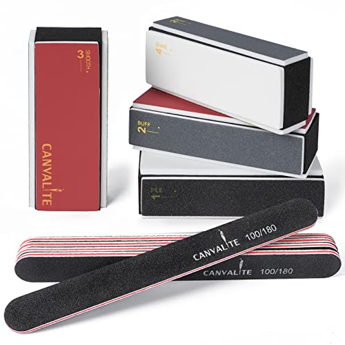 Canvalite 10Pcs White Nail Buffer Block with Nail Brush, 120 Grit Professional Salon Nail Buffer Block for Gel Nails