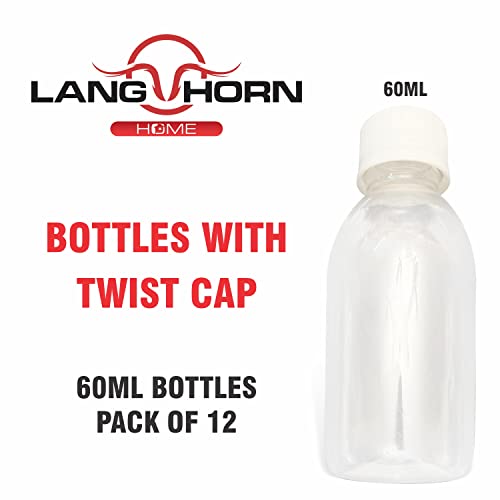 Lang Horn 12 Pack Plastic Travel Bottle with Screw Lids 60 ML Liquid Containers Toiletries Shower Bath Cosmetic Makeup Product Home Salon