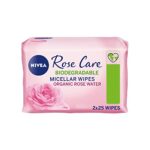NIVEA Biodegradable Rose Care Cleansing Wipes, Wipes Made with 100 percent Renewable Plant Fibres, Makeup Wipes with Organic Rose Water, 50 Count