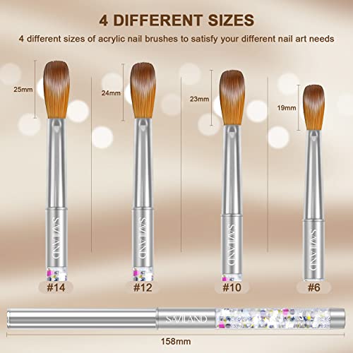 Saviland Pure Kolinsky Acrylic Nail Brush Set - 4PCS Acrylic Nail Brush for Acrylic Powder & Acrylic Liquid Silver Glitter Acrylic Brush, Nail Br