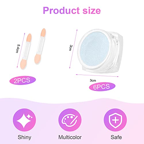 URAQT Chrome Nail Powder, 6Pcs Holographic Pearl Nail Powder, Ice Mermaid Aurora Nail Art Pigment Powder with 2 Sponge Brush, Mirror Effect Pigme