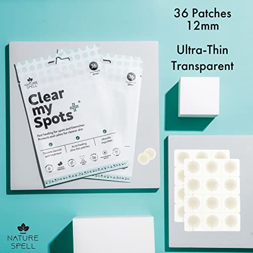Clear My Spots Pimple Patches by Nature Spell - 36 Translucent Hydrocolloid Patches, Dots for Acne Spot Patches, Fast Healing Blemish Spot Treatm