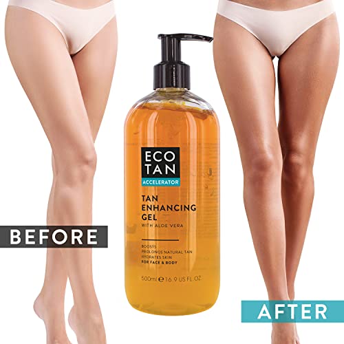 EcoTan Face and Body Tanning Accelerator Gel 500ml, Stimulates, Boosts, Prolongs & Protects Natural Tan, with Aloe Vera, Soothes & Hydrates Skin,