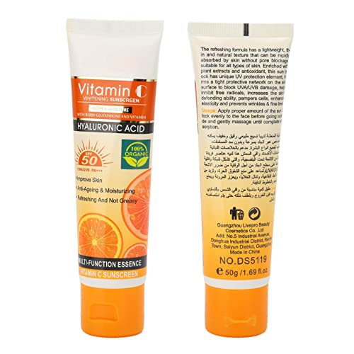SPF50+++ Vitamin C Sunscreen - Outdoor Refreshing UV Protection Sunscreen Lotion with Abundant Moisturizing Materials for High Temperature Outdoo