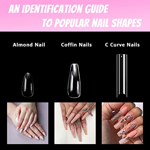 Fake Nails Tips Acrylic Nail Art Full Cover Almond False Nails Long Almond Stiletto False Nail Clear Press on Nail Extension Kit for Women Girls