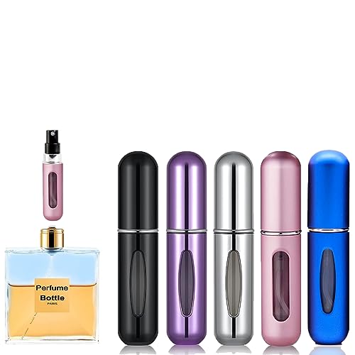 Rosiya Perfume Atomiser pack of 5pcs Perfume Travel Bottle, 5ML Refillable Perfume Spray Bottle Easy to Refill Empty Atomiser Bottle for Purse, H
