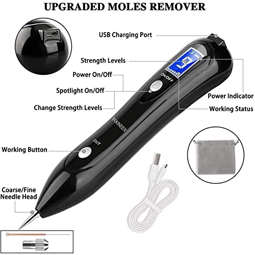 Skin Tags Remover Pen, VOONEEN Mole Remover with 9 Strength Levels &LED Spotlight, Portable Rechargeable Skin Tag Removal Pen for Wart, Freckle,