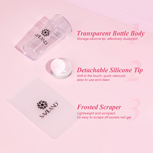 Saviland French Nail Stamp Kit – Clear Nail Stamper with White Gel Nail Polish & Nail Scraper French Nail Tip Tools Silicone Jelly French Tip Sta