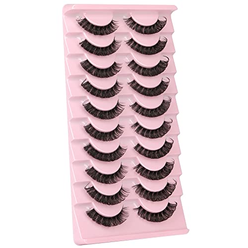 Newcally Eyelashes Russian Strip Lashes Natural Wispy Cat Eye False Eye Lashes Pack 3D Clear Band Fluffy Fake Eyelashes 10 Pairs