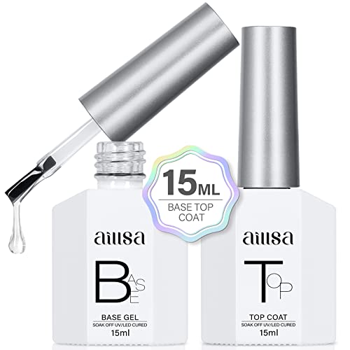 AILLSA Gel Top Coat and Base Coat Gel Nail Polish, 2x15 ML Base and Top Coat Gel polish UV/LED Soak Off for Nail Varnish, Long-Lasting Gel Base C