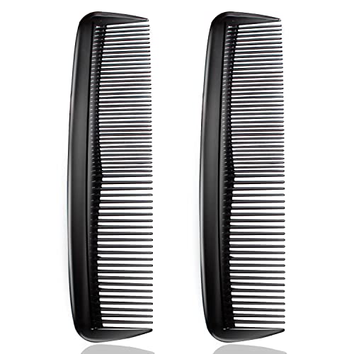 Hair Comb, 2Pcs Plastic Pocket Combs Black Hair Combs Fine and Wide Tooth Dressing Comb Heat Resistant Anti Static Hairdressing Styling Combs for