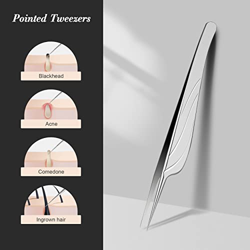 BEZOX Blackhead Remover Tools ALL Stainless Steel – Set of Blackhead Tweezers and Ance Needle with Comedone Extractor, High Temperature Disinfect