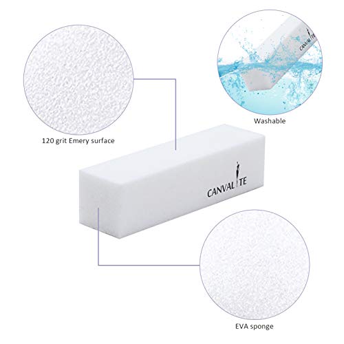 Canvalite 10Pcs White Nail Buffer Block with Nail Brush, 120 Grit Professional Salon Nail Buffer Block for Gel Nails