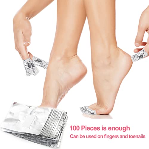 Qufiiry 100 Pcs Foil Nail Wraps, Nail Foils for Gel Nails, with Pre-attached Lint-Free Cotton Pads, Nail Foil Aluminium Wraps Remover for Fast &