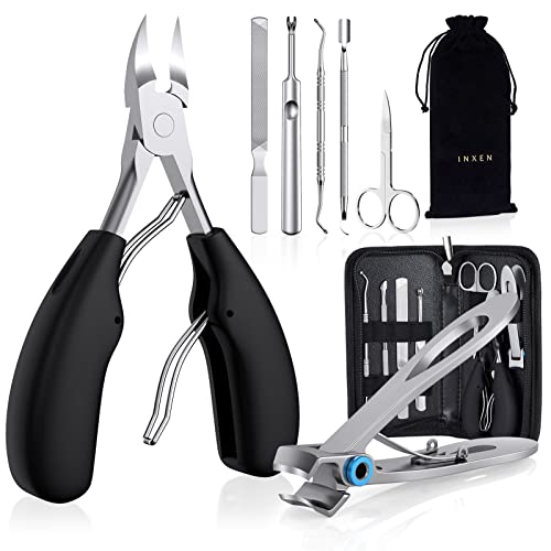 INXEN Toenail Clippers for Thick or Ingrown Nails, 7Pcs Professional Nail Clippers Manicure Set, Podiatrist Toenail Nippers, Stainless Steel Soft