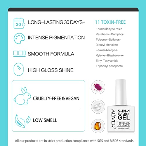HUALIJIA 5 in 1 Nail Builder Gel, Builder Gel and Base Gel Strengthener Gel Clear Builder Gel Color in a Bottle 15ml Hard Gel Builder Extension N