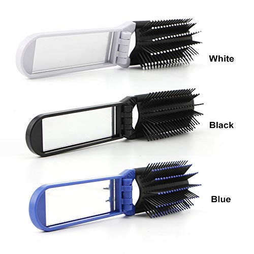 Portable Travel Folding Hair Brush With Mirror Compact Size Comb Outdoor Camping Travel Hair Styling Tools(Blue)