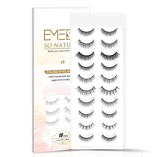 EMEDA 10 Styles False Eyelashes Natural Look 3D Short and Soft Fake Eyelashes Faux m ink Lashes Fluffy And Wispy Eye Lashes 10 Pairs 100% Handmad