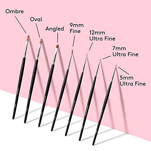 Mylee Maestro Nail Brush Kit, 7x Brushes Design for Gel Nail Art & Polish Application, Oval, Angled, Ombre, Fine, Professional Quality Manicure P