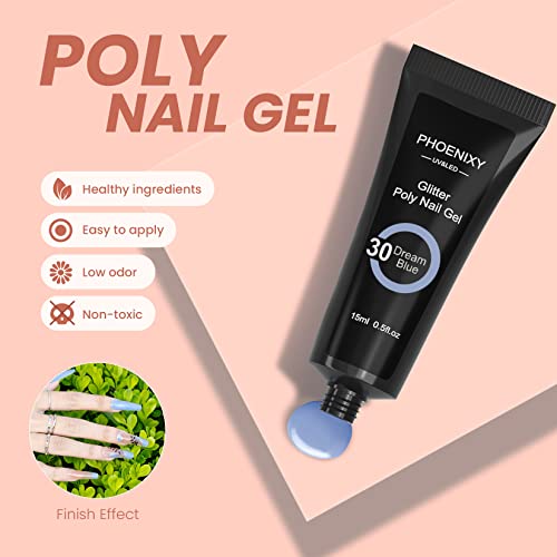 Poly Nail Gel Kit, Phoenixy 9 Colors Poly Nail Extension Gel Kit with 36W U V LED Nail Lamp with Basic Manicure Tools Poly Extension Gel Nail Sta