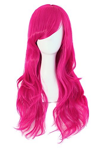 MapofBeauty 28" 70cm Long Curly Hair Ends Costume Cosplay Wig (Pink)
