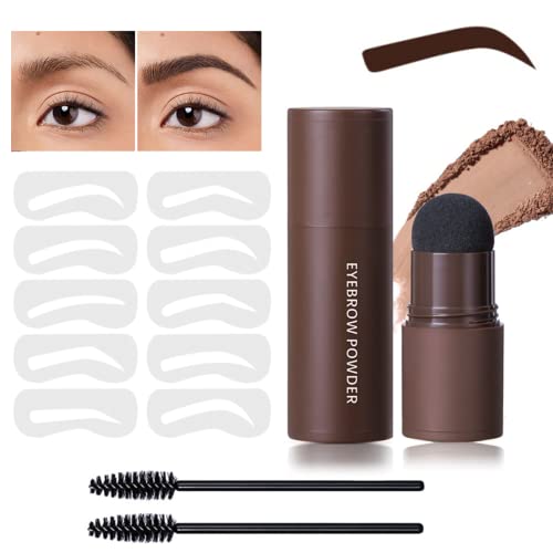 Eyebrow Stencil Kit - Eyebrow Stamp Stencil Kit - 3 in 1 Hairline Shadow Powder with 10 Styles Reusable Eyebrow Stencils, 2 Eyebrow Pen Brushes (