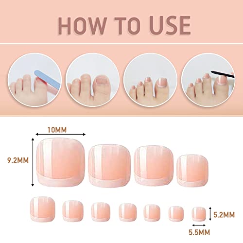 24pcs French False Toenails Tips Stick on Toenails Natural Press on Toenails Nude Short Fake Toe Nails for Women ToeNail Decorations (White)