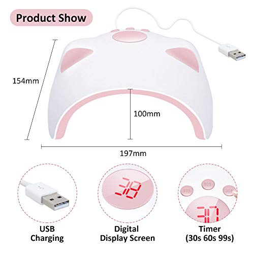 60W LED UV Nail Lamp for Gel Nail Polish with 3 Timers (30/60/99s) Auto-Sensing Digital Display, Fast Nail Dryer Curing Lamp for Nail Art, UV Lam