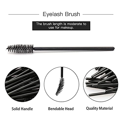 MSQ 50 Disposable Eyelash Brushes Disposable Mascara Wands Eyebrow Spoolie Brushes Applicator Cosmetic Makeup Tools (Black)