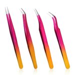 4Pcs Lash Tweezers Set, Stainless Steel  Lash Extension Tweezers Four Styles Eyelash Tweezers for Volume Isolation Classic Lashes Smeared False N