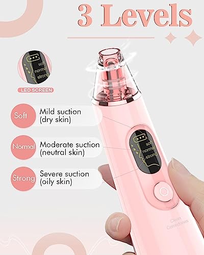 Blackhead Remover Vacuum Electric Blackhead Remover Pore Vacuum Pore Cleaner with 3 Levels and 4 Suction Heads - Face Pore Vacuum Blackhead Remov