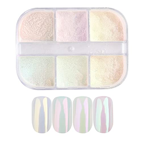 Chrome Nail Powder,6 Grids Aurora Powder for Nails,Shell Powder Mirror Effect Nail Powder for DIY Nail Art Decoration Pigment Body Face Decoratio