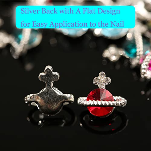 60Pcs Nail Charms Colorful Planet Nail Rhinestones Charms, HOINCO 3D Shiny Saturn Shape Nail Art Alloy Diamond Crystal Luxury Nail Ornament Gems