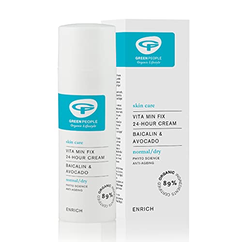 Green People Vita Min Fix 24-Hour Cream 50ml | Natural & Organic Face Cream | Day & Night Moisturiser with Squalane for Normal & Dry Skin | Parab