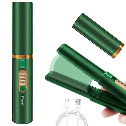 Cordless Hair Straighteners Curler 2 in 1(Upgraded), Portable Mini Hair Straighteners Ceramic 8 Inch, Anti-Scald 3-Level Travel Straightener, Hea