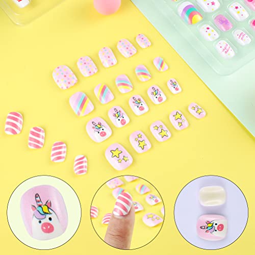 96Pcs Kids Stick On Nails, Kids Press on Nails False Nails Fake Nails Artificial Nail Tips Full Cover Short False Fingernails for Girls Kids Gift