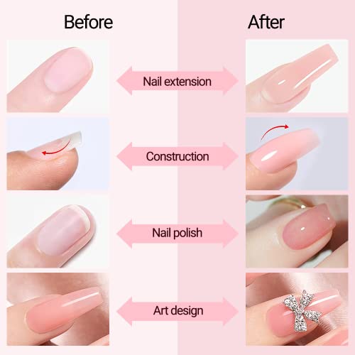INTOBAS Gel Nail Builder Kit, 5 in 1 Builder Gel in a Bottle 15ml with Nail Forms 100 Pcs, Extension Gel Nail Polish Nude Pink, Strengthening Gel