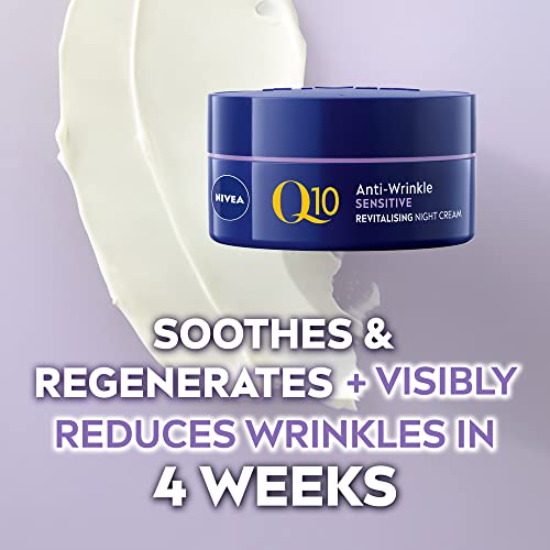 NIVEA Q10 Anti-Wrinkle Sensitive Revitalising Night Cream (50ml), Face Cream with Pure Skin Identical Q10 and Liquorice Extract, Sensitive Skin C