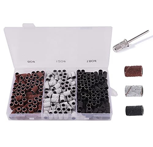 BNG 80/120 /180 Grit Sanding Bands For Nail Drill Manicure Set with Box, 210pcs Nail Drill Sanding Tape, Nail Art Sanding Tape with 1pcs 3/32 inc