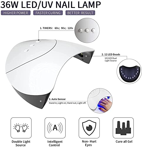 Gel Nail Polish Starter Kit, Phoenixy 12 Colours Soak off Gel Nail Polish Set with Nail Lamp 8ml Gel Nail Kit Shellac Nail Kit Gift Set for Women