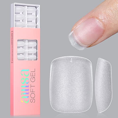 AILLSA Square Nail Tips - Half Matte Full Cover Nail Tips No Filed, 360Pcs Fake False Soft Gel Short Nail Tips Pre-shaped Acrylic Clear Gelly Tip