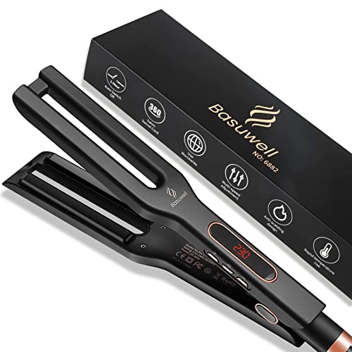 Basuwell Professional Hair Straighteners Wide Plates for Thick Hair Five-Speed Temperature Control Voltage Salon Fast Hair Styler UK Plug, Black