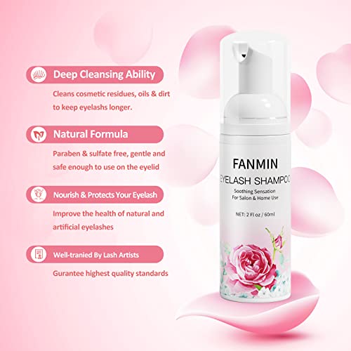 Eyelash Extension Cleanser 60ml +Mascara Wand+ Brush Eyelid Foaming Cleanser,Eyelash Wash and Lash Bath for Extensions,Paraben & Sulfate Free,Mak