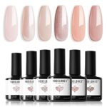 Modelones Gel Nail Polish Nude Pink, 6 Colors Spring Gel Polish Set Nude Glitter French Manicure Shellac Nail Polish Milky White UV Gel Nail Poli