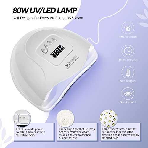 Gel Nail Polish Set, Phoenixy 10 Colors Gel Nail Polish Starter Kit with 80W UV LED Nail Lamp 10ml Nail Polishs Gel Nail Kit Gift Set for Women D