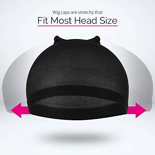FANDAMEI 6 Pcs Black Nylon Stocking Caps - Elastic Stretchy Nylon Stocking Wig Cap for Women, Unisex Nylon Stretch Wig Cap with Close End for Men